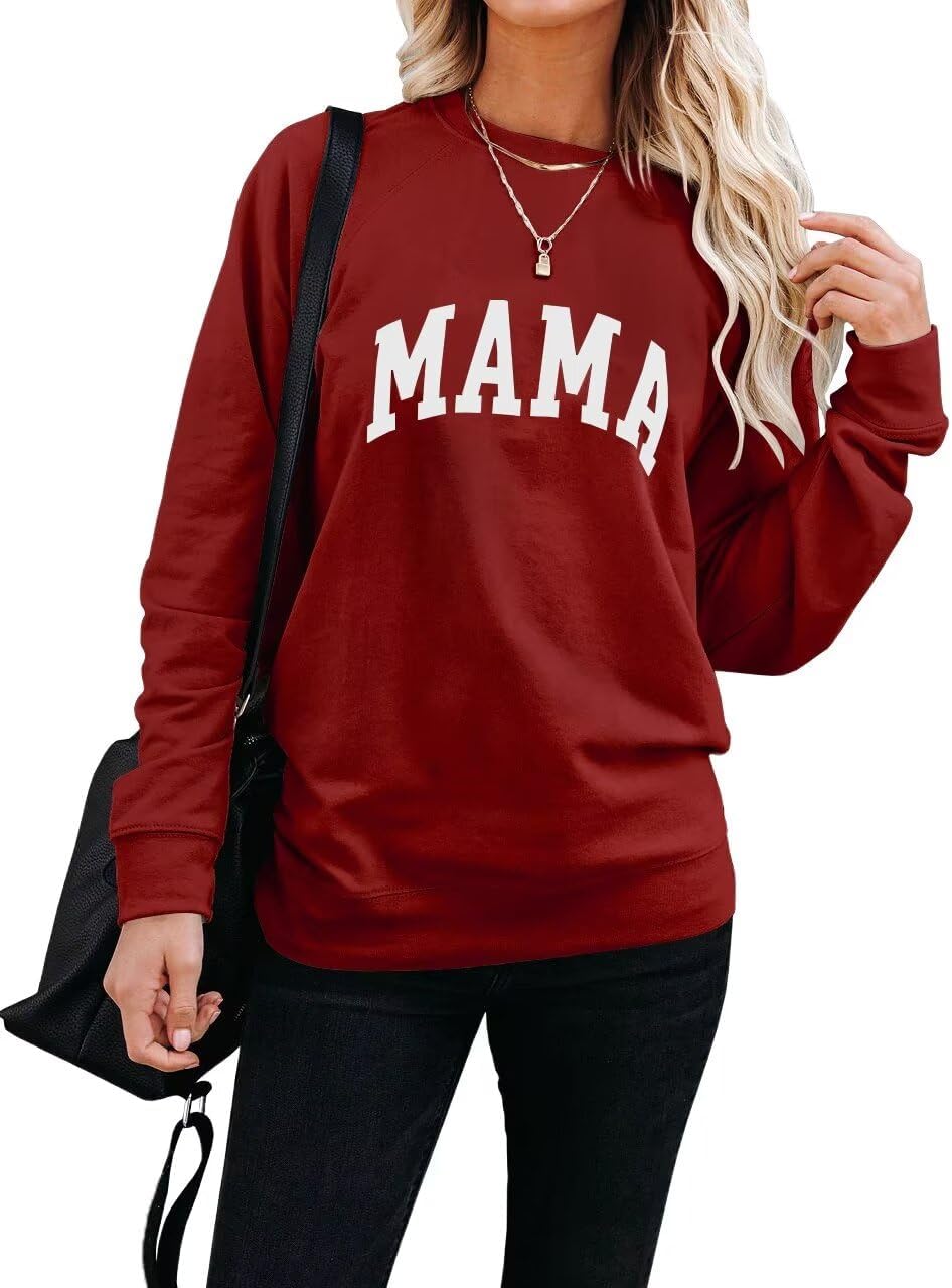 Mama Letter Graphic Crewneck Sweatshirt for Women Casual Pullover
