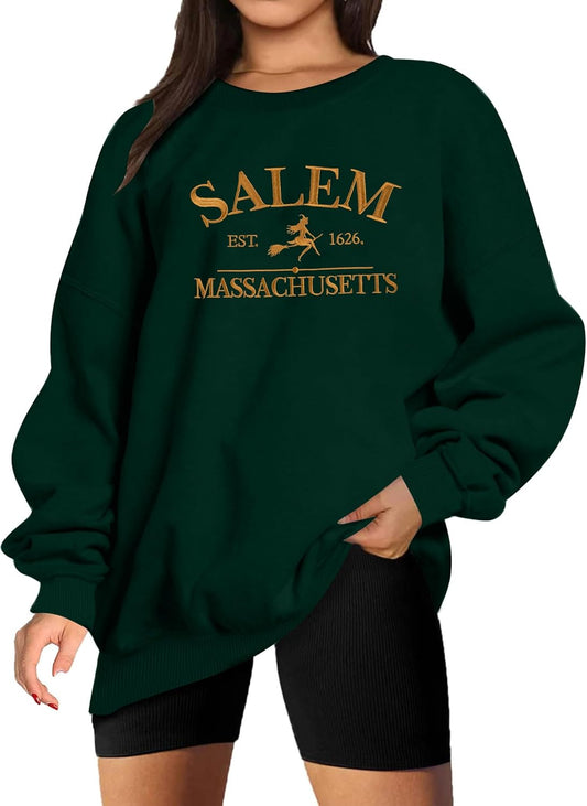 Halloween Salem Graphic Crewneck Sweatshirt for Women Fall Pullover