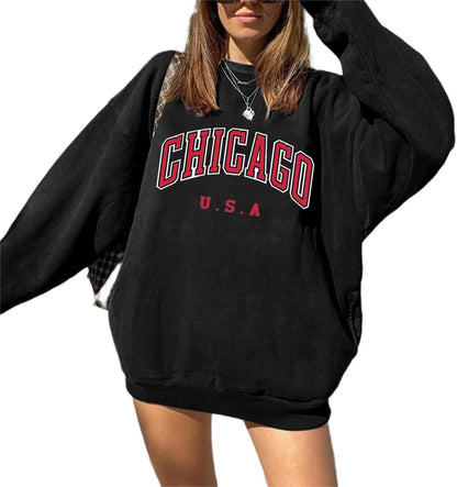 Women's Oversized Graphic Crewneck Sweatshirt Casual Pullover Top