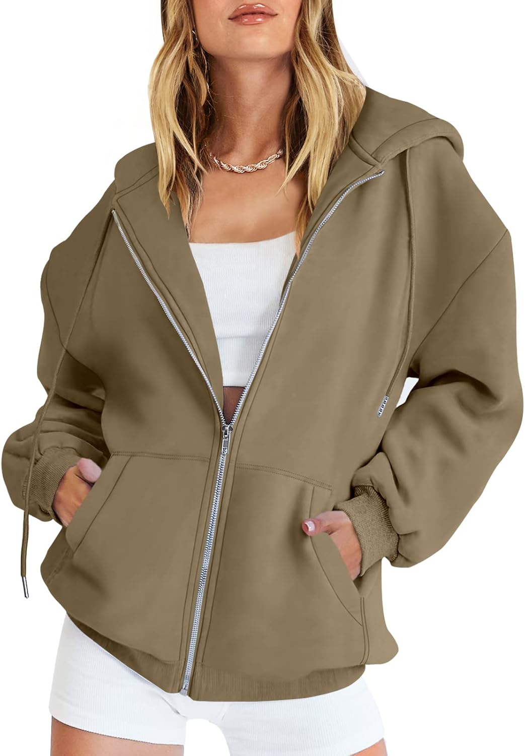 Womens Zip Up Hoodies Long Sleeve Oversized Sweatshirts Y2K Jacket Pockets