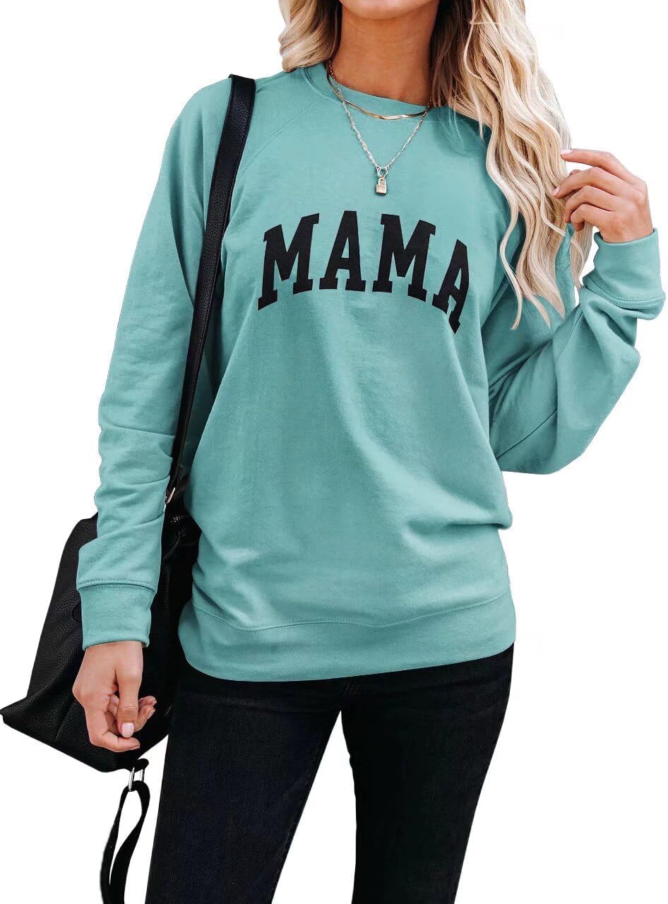 Mama Letter Graphic Crewneck Sweatshirt for Women Casual Pullover