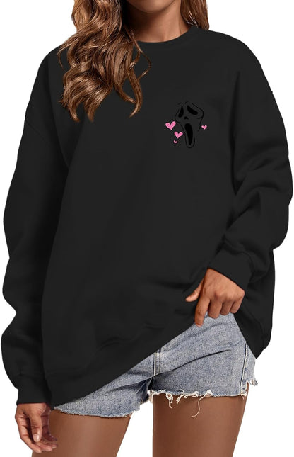 Funny Ghostface Halloween Graphic Crewneck Sweatshirt for Women