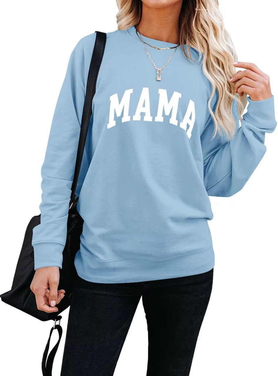 Mama Letter Graphic Crewneck Sweatshirt for Women Casual Pullover