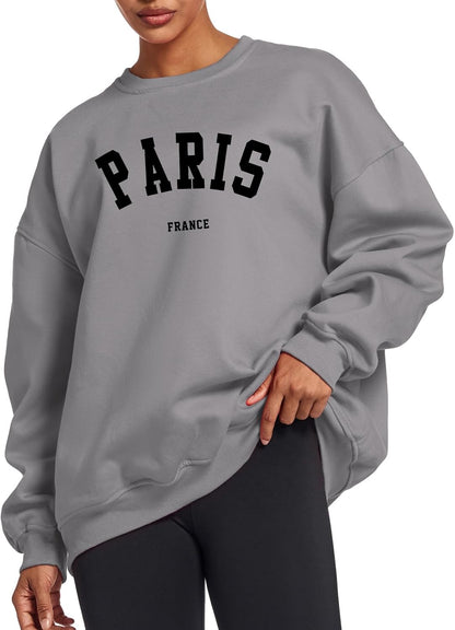 Paris College Oversized Crewneck Sweatshirt for Women Casual Top