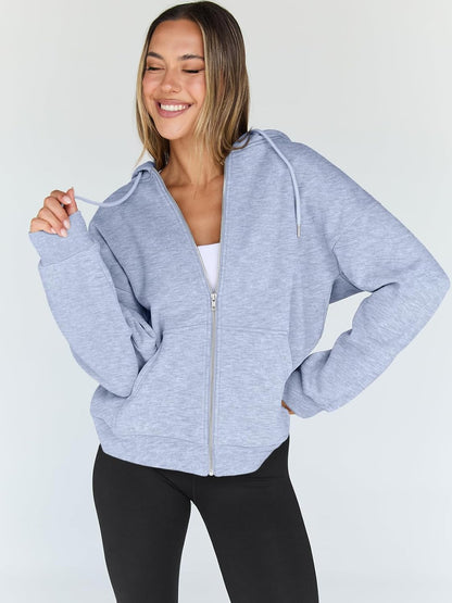 Womens Zip Up Hoodies Oversized Sweatshirts Fall School Fashion Outfits Casual Jackets