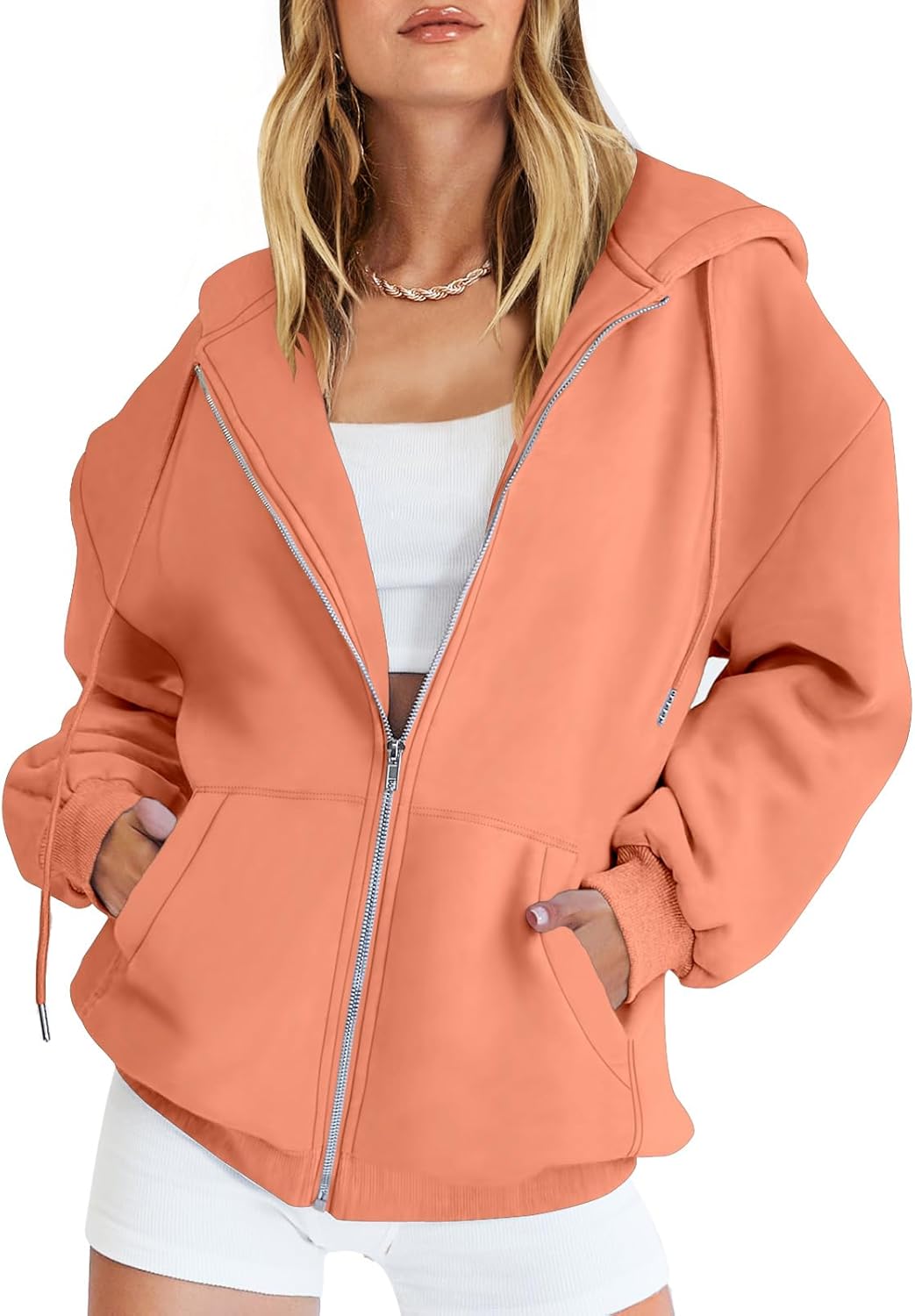 Womens Zip Up Hoodies Long Sleeve Oversized Sweatshirts Y2K Jacket Pockets
