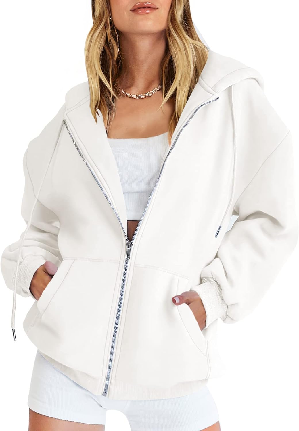 Womens Zip Up Hoodies Long Sleeve Oversized Sweatshirts Y2K Jacket Pockets