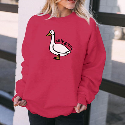 Cute Silly Goose Duck Graphic Crewneck Sweatshirt for Women