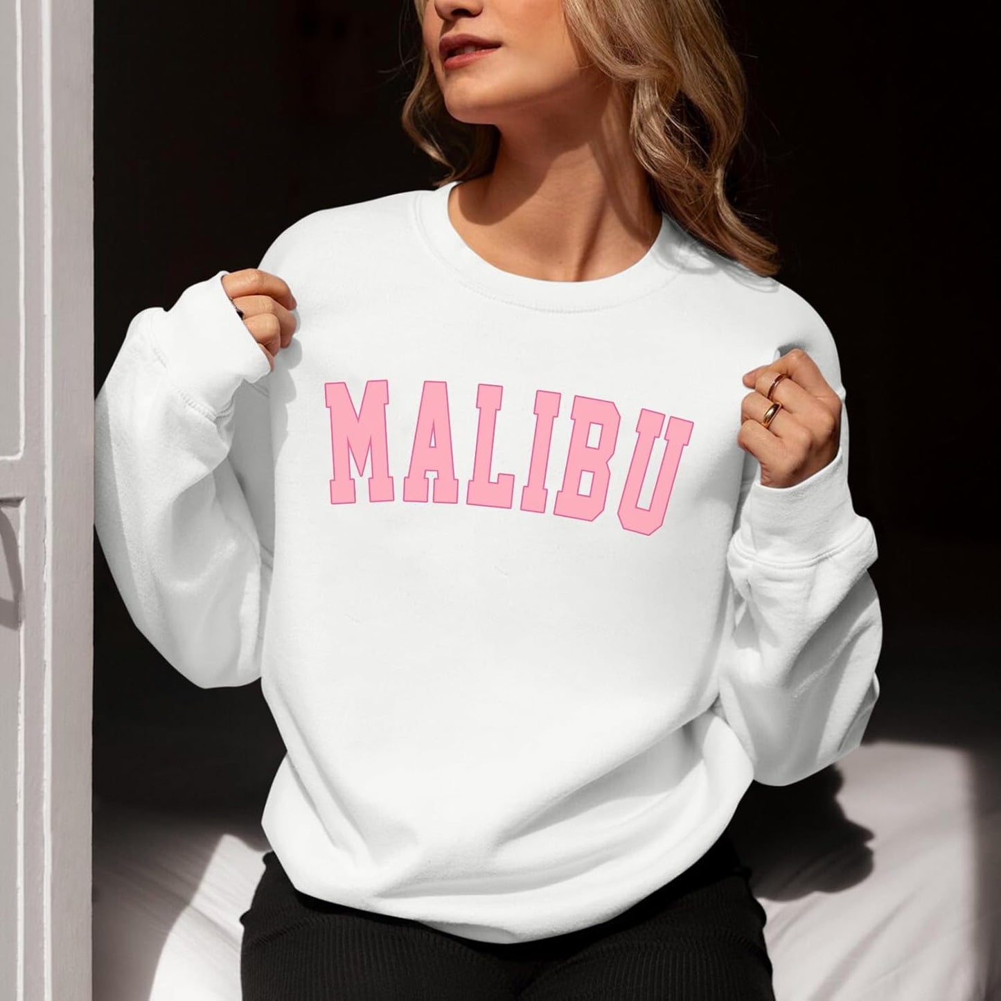 Cute Preppy Oversized Crewneck Sweatshirt for Teen Girls Aesthetic
