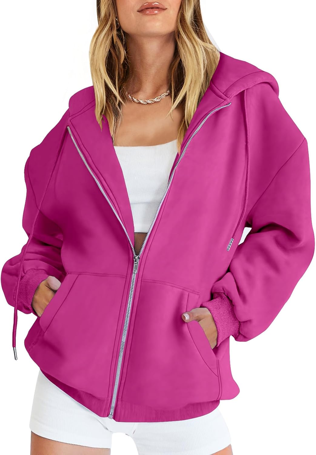 Womens Zip Up Hoodies Long Sleeve Oversized Sweatshirts Y2K Jacket Pockets