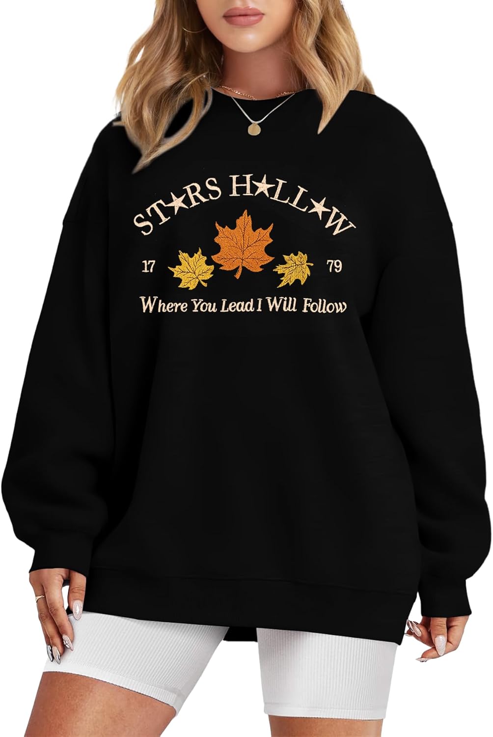 Fall Leaf Graphic Crewneck Sweatshirt for Women Vacation Pullover