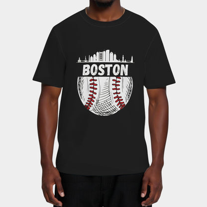 Vintage Boston Baseball Skyline Boston Baseball Graphic T-Shirt