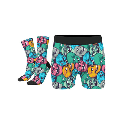 Custom Men's Underwear & Socks Set - Colorful Skull Design