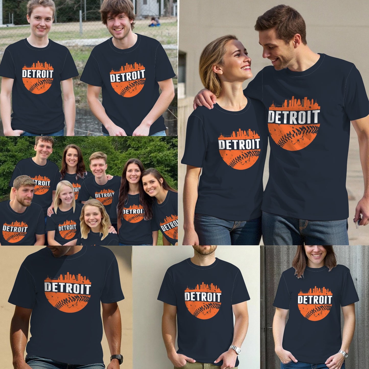 Classic Detroit Skyline Baseball T-Shirt