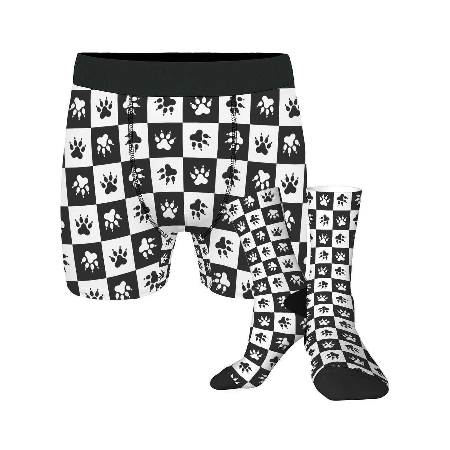 Custom Men's Underwear & Socks Set - Paw Checkered Design