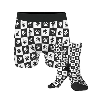 Custom Men's Underwear & Socks Set - Paw Checkered Design