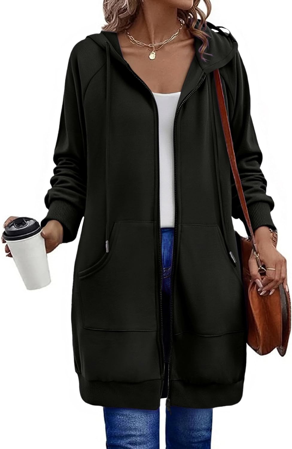 Women's Zip Up Hoodies Long Sleeve Long Tunic Sweatshirts Oversized Casual 2025 Fall Jacket Coat with Pocket