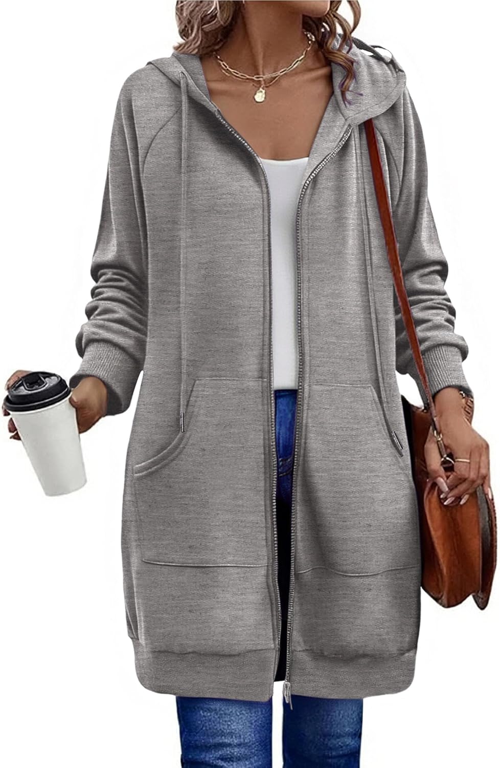 Women's Zip Up Hoodies Long Sleeve Long Tunic Sweatshirts Oversized Casual 2025 Fall Jacket Coat with Pocket