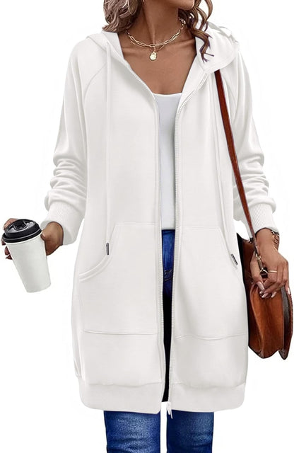 Women's Zip Up Hoodies Long Sleeve Long Tunic Sweatshirts Oversized Casual 2025 Fall Jacket Coat with Pocket