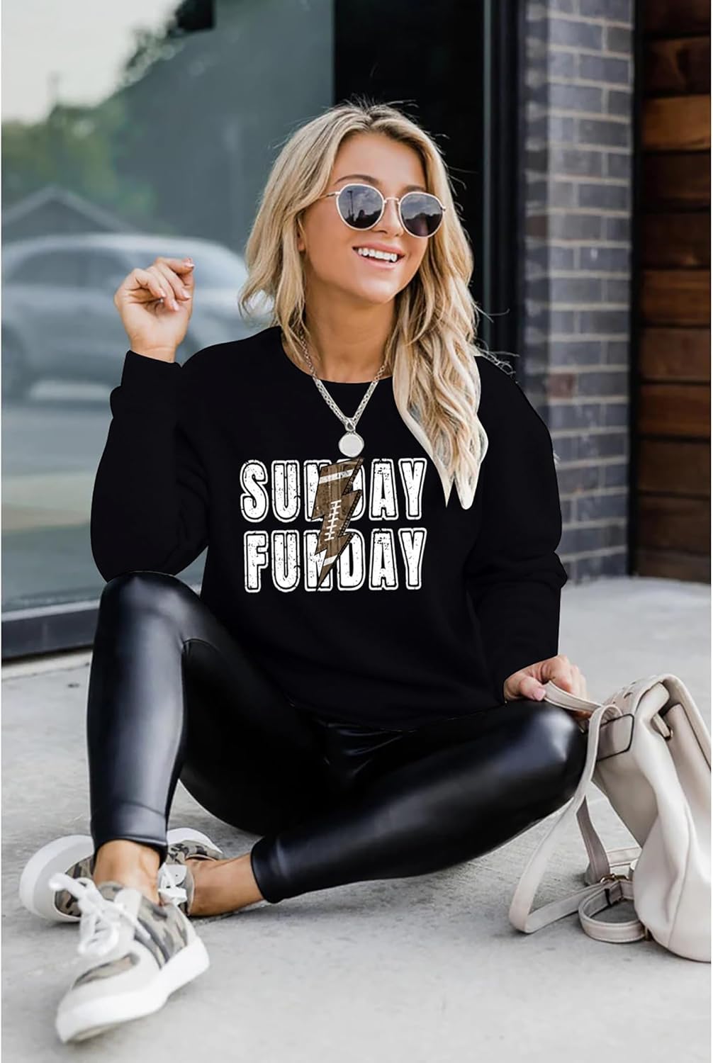 Game Day Sunday Funday Crewneck Sweatshirt for Women Football Top