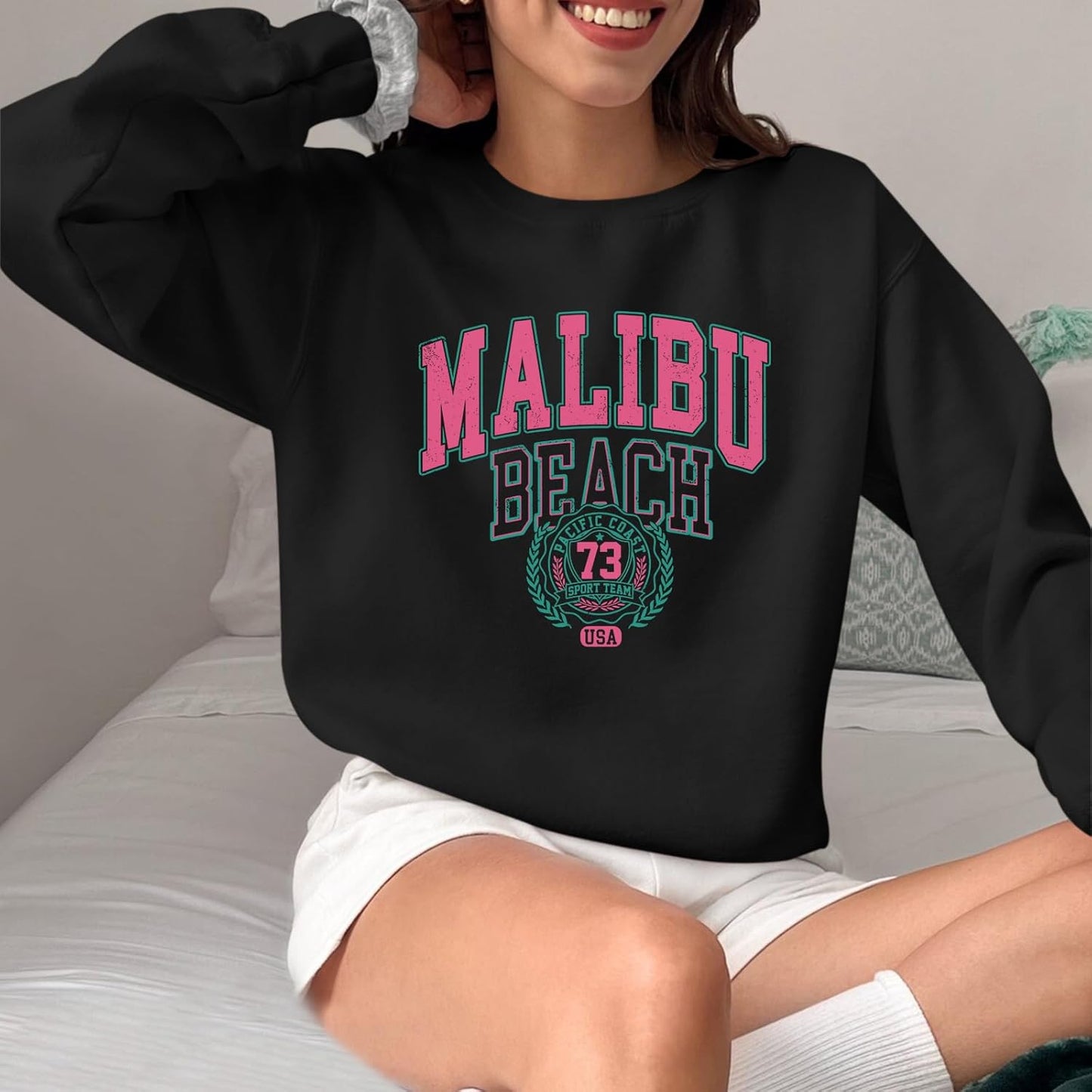 Cute Preppy Letter Graphic Crewneck Sweatshirt for Teen Girls