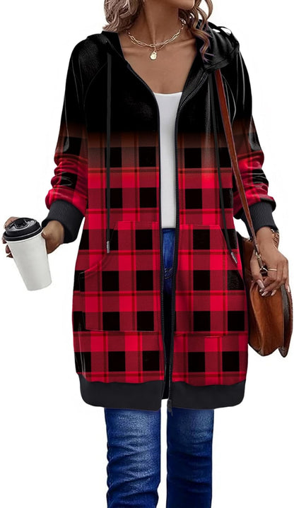 Women's Zip Up Hoodies Long Sleeve Long Tunic Sweatshirts Oversized Casual 2025 Fall Jacket Coat with Pocket