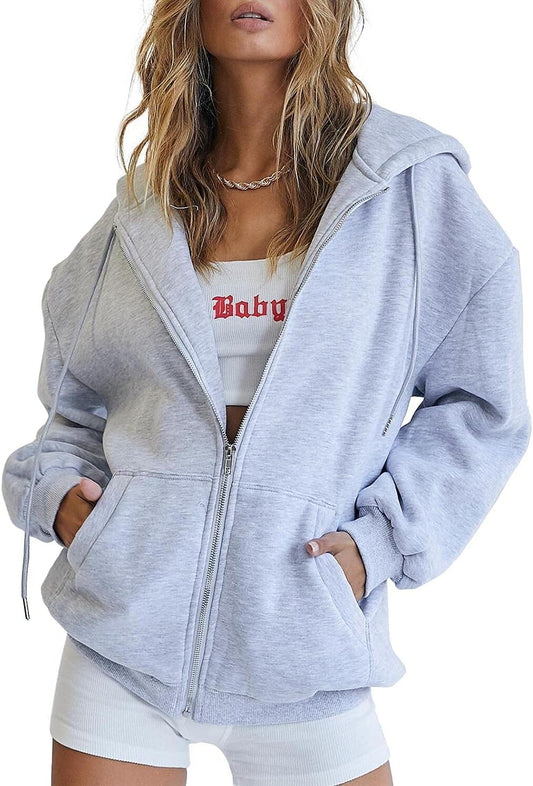 Womens Zip Up Hoodies Oversized Sweatshirts Fall School Fashion Outfits Casual Jackets