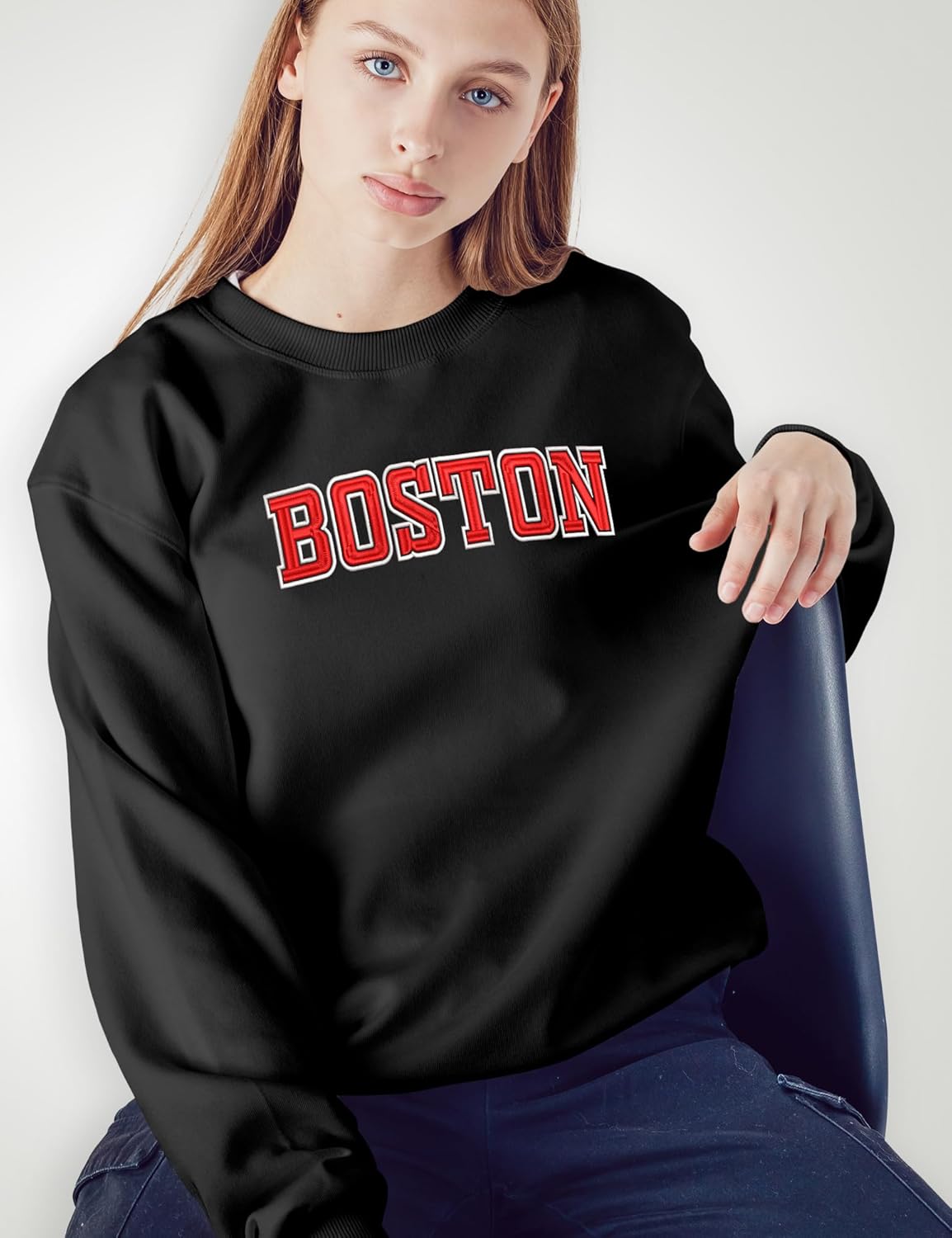 Oversized City and State Graphic Crewneck Sweatshirt for Women