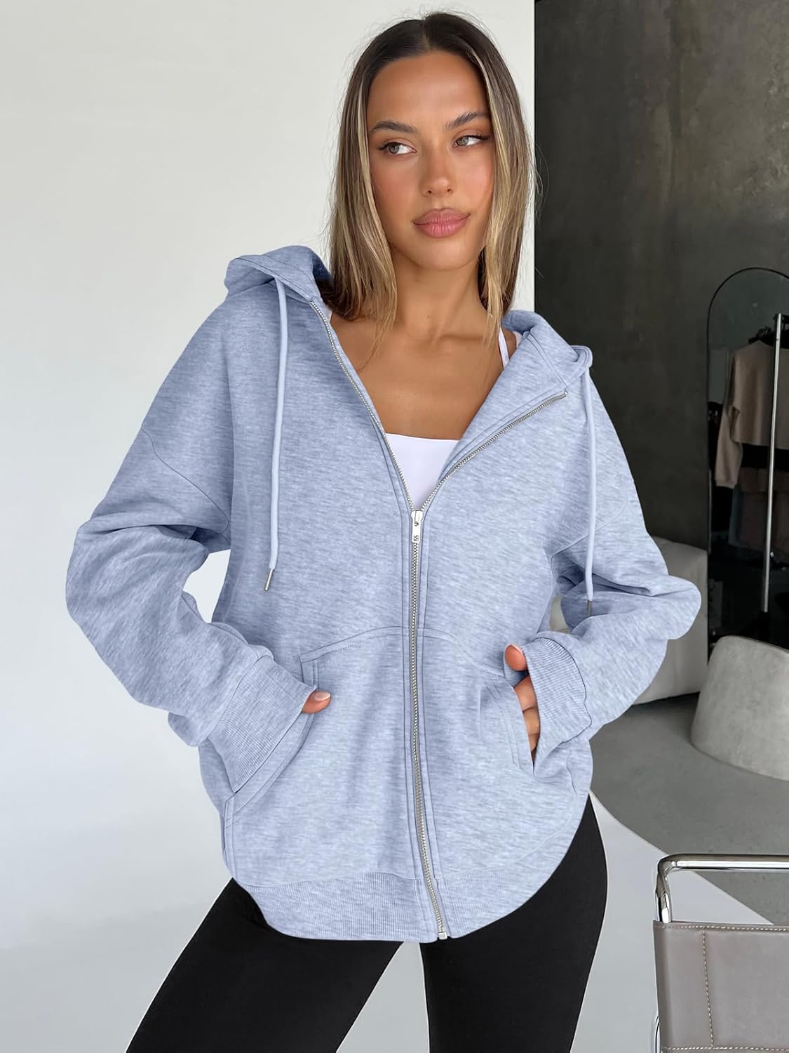 Womens Zip Up Hoodies Oversized Sweatshirts Fall School Fashion Outfits Casual Jackets