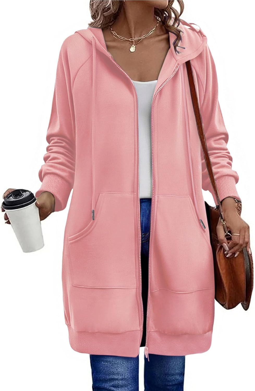 Women's Zip Up Hoodies Long Sleeve Long Tunic Sweatshirts Oversized Casual 2025 Fall Jacket Coat with Pocket