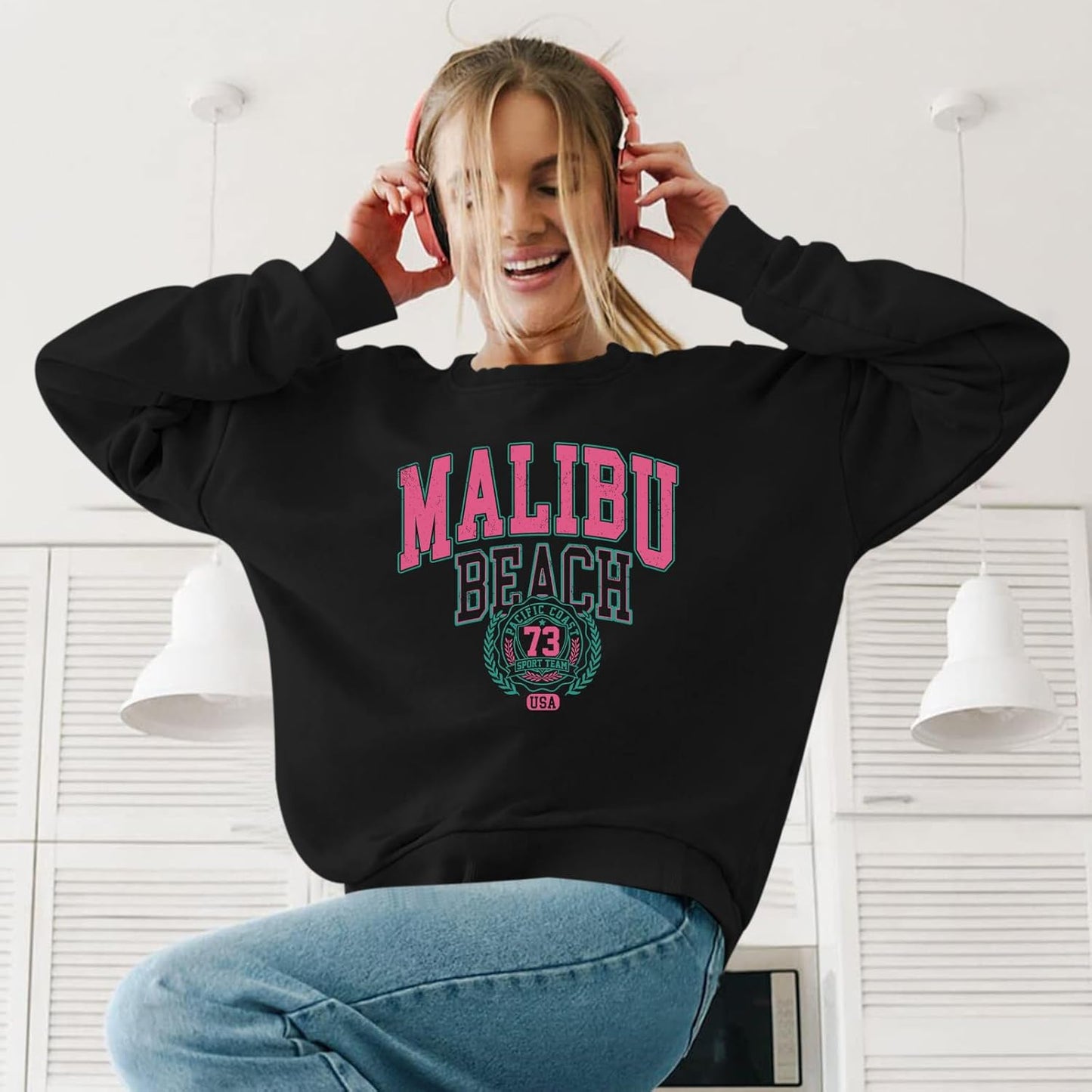 Cute Preppy Letter Graphic Crewneck Sweatshirt for Teen Girls