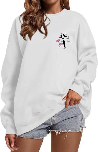 Funny Ghostface Halloween Graphic Crewneck Sweatshirt for Women