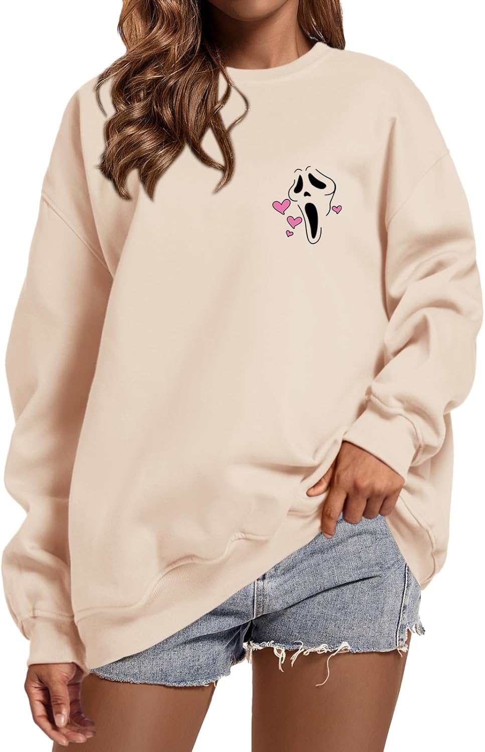 Funny Ghostface Halloween Graphic Crewneck Sweatshirt for Women