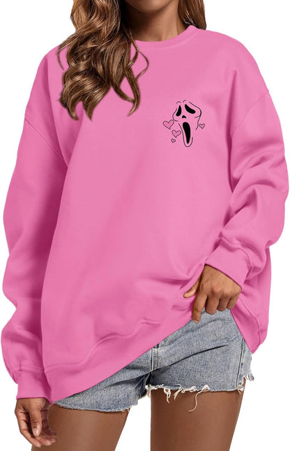 Funny Ghostface Halloween Graphic Crewneck Sweatshirt for Women