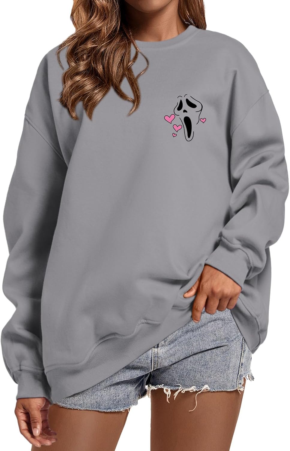 Funny Ghostface Halloween Graphic Crewneck Sweatshirt for Women