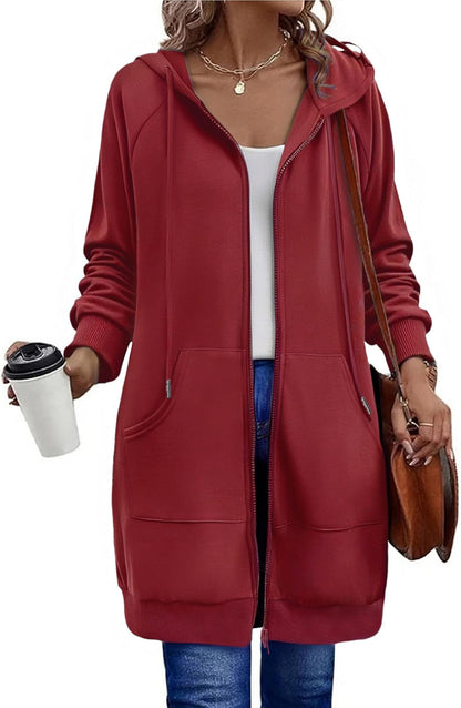 Women's Zip Up Hoodies Long Sleeve Long Tunic Sweatshirts Oversized Casual 2025 Fall Jacket Coat with Pocket