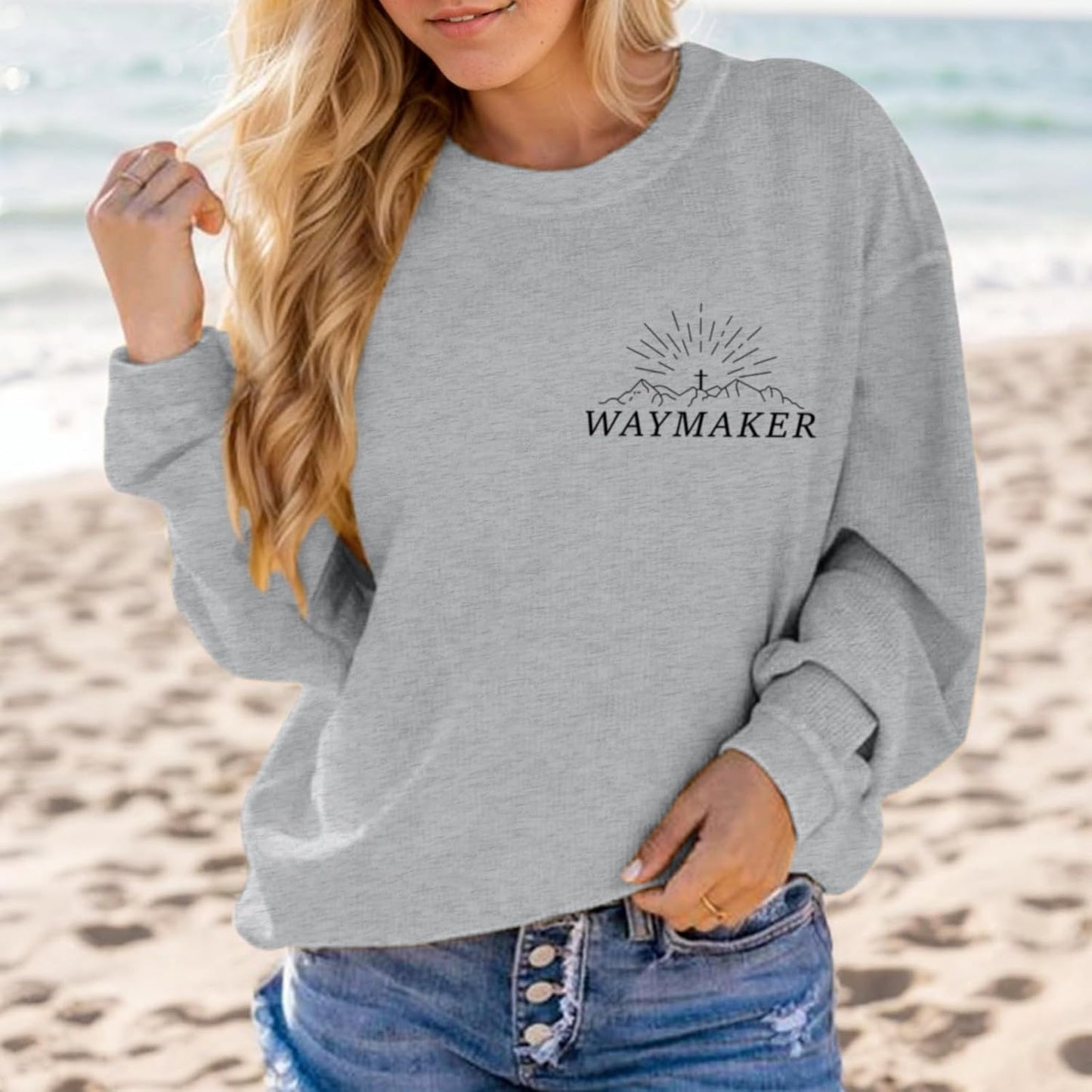 Christian Faith Inspirational Graphic Crewneck Sweatshirt for Women