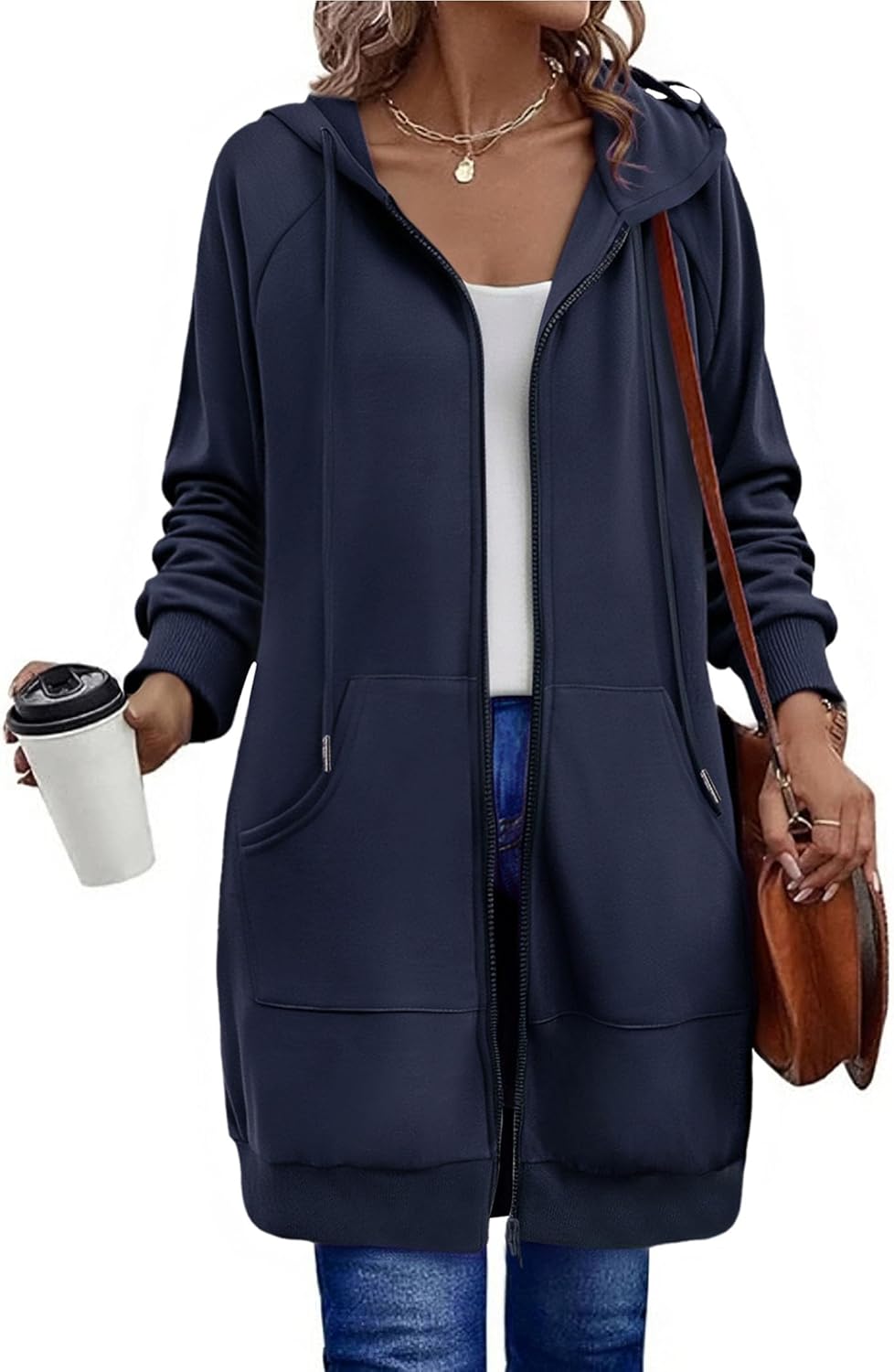 Women's Zip Up Hoodies Long Sleeve Long Tunic Sweatshirts Oversized Casual 2025 Fall Jacket Coat with Pocket
