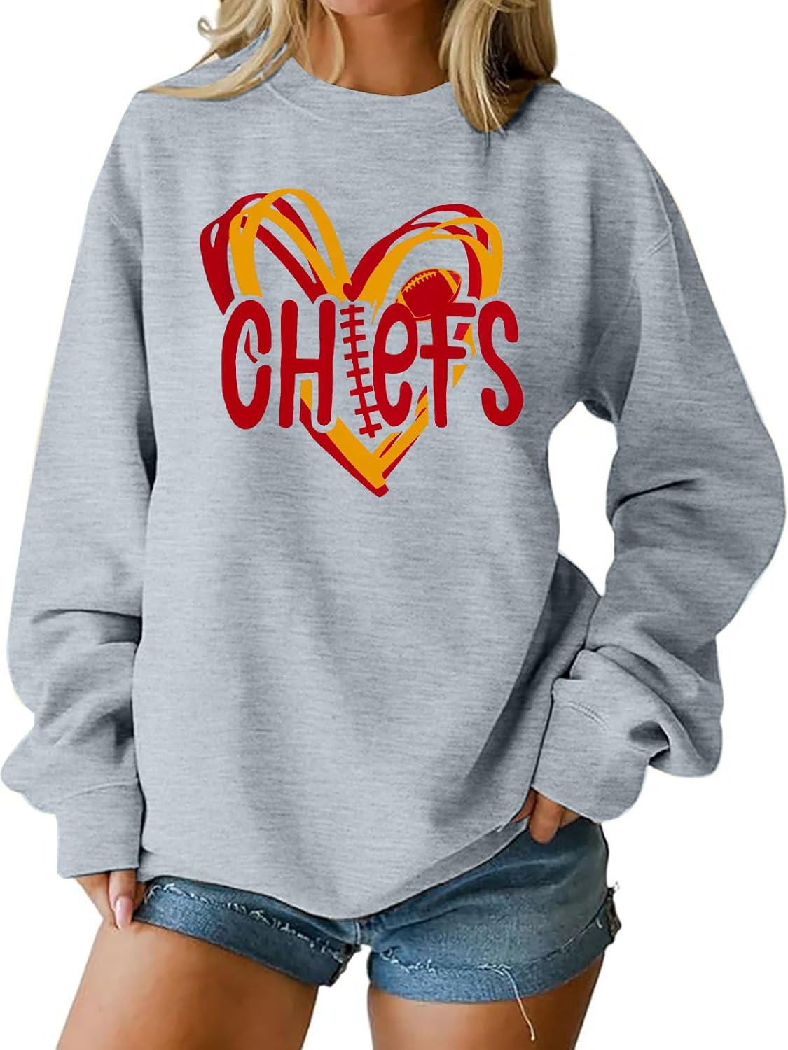 Football Game Day Graphic Crewneck Sweatshirt for Women Fans Top