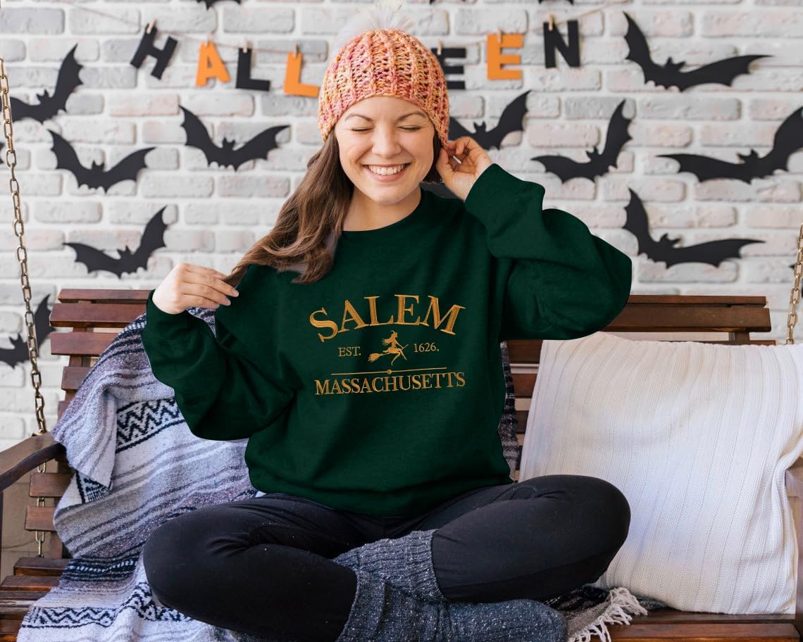 Halloween Salem Graphic Crewneck Sweatshirt for Women Fall Pullover