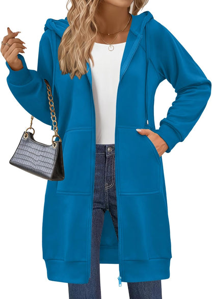Women's Zip Up Hoodies Long Sleeve Long Tunic Sweatshirts Oversized Casual 2025 Fall Jacket Coat with Pocket