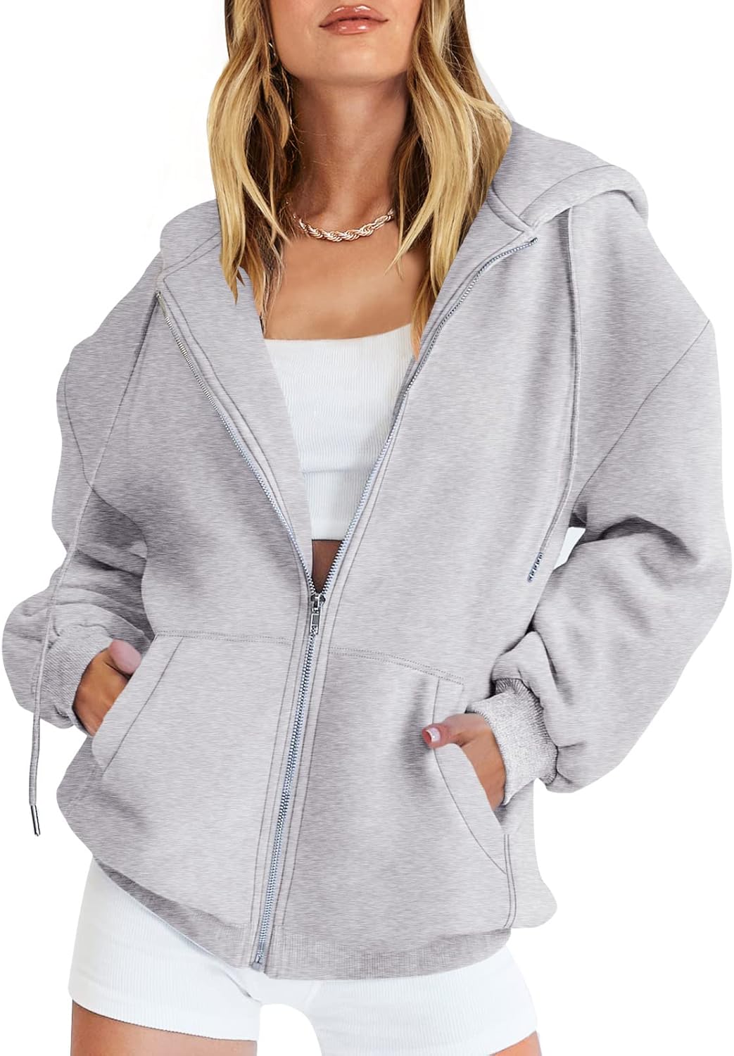Womens Zip Up Hoodies Long Sleeve Oversized Sweatshirts Y2K Jacket Pockets