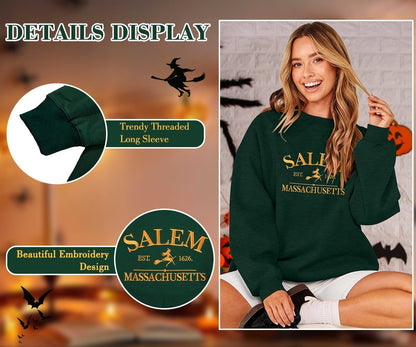 Halloween Salem Graphic Crewneck Sweatshirt for Women Fall Pullover