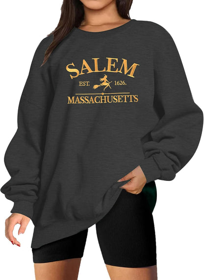 Halloween Salem Graphic Crewneck Sweatshirt for Women Fall Pullover