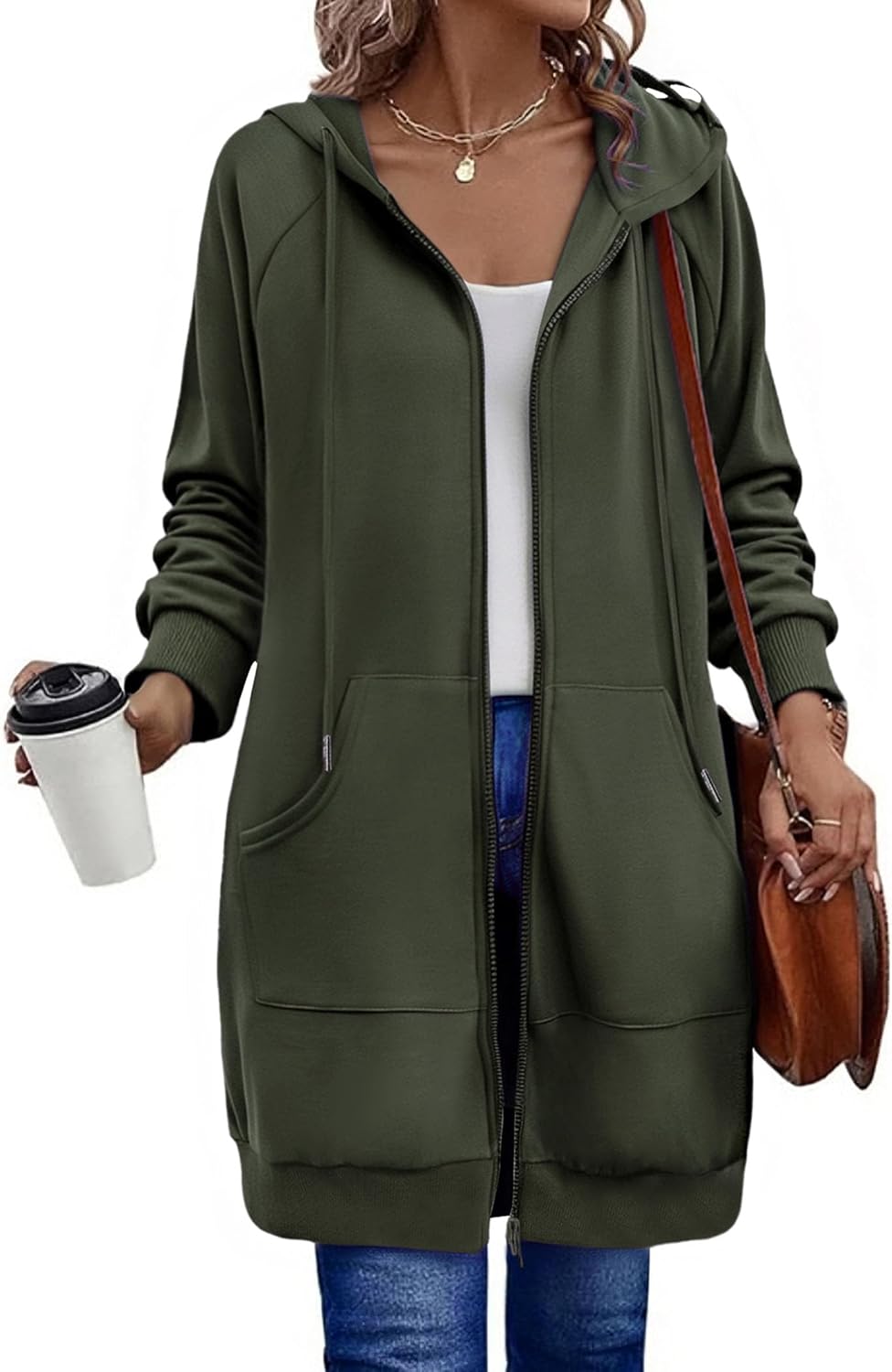 Women's Zip Up Hoodies Long Sleeve Long Tunic Sweatshirts Oversized Casual 2025 Fall Jacket Coat with Pocket