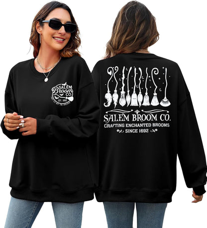 Halloween Salem Graphic Crewneck Sweatshirt for Women Fall Pullover
