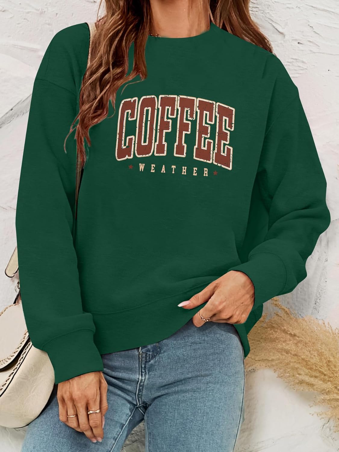 Coffee Weather Graphic Crewneck Sweatshirt for Women Fall Pullover