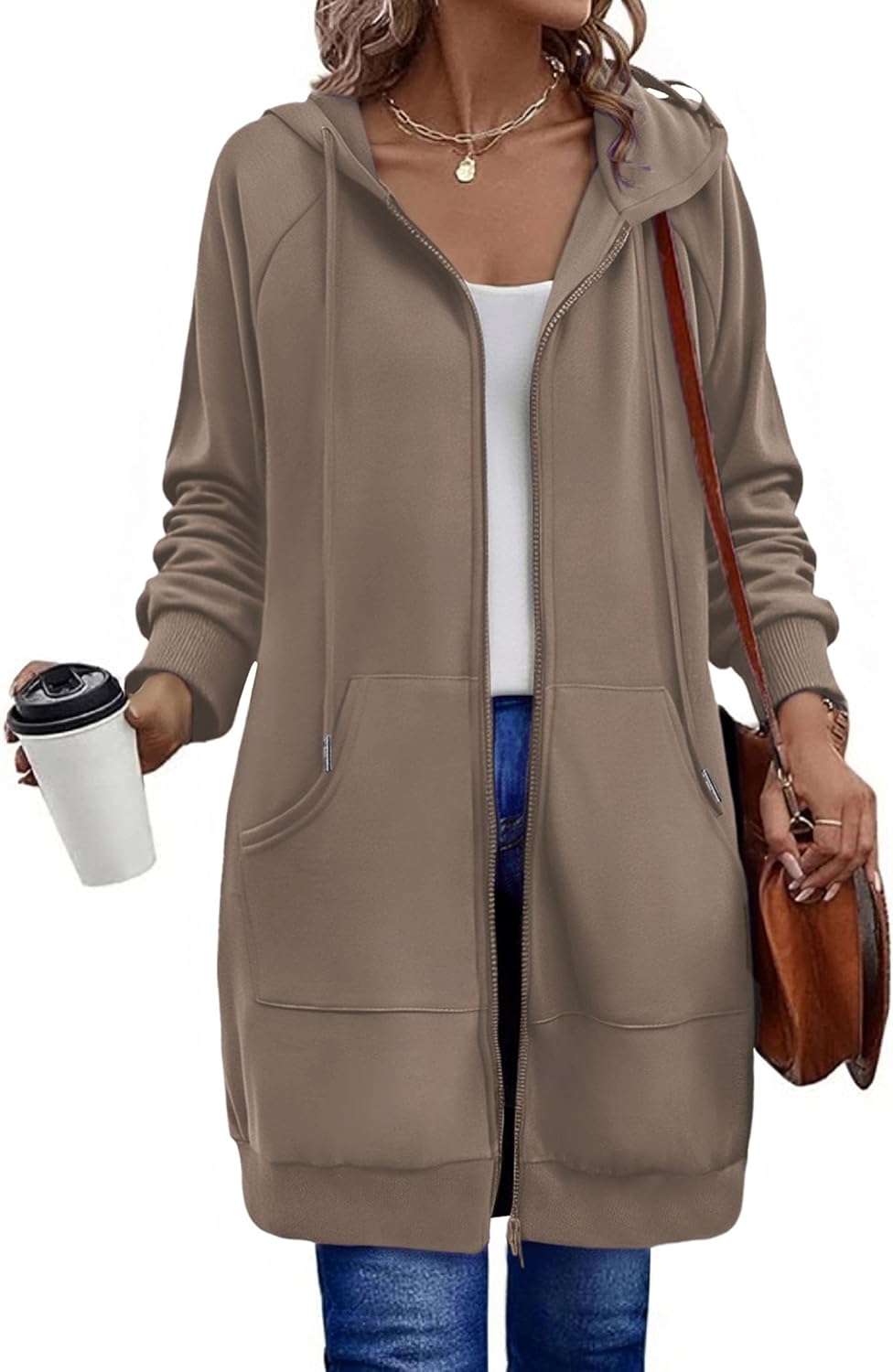 Women's Zip Up Hoodies Long Sleeve Long Tunic Sweatshirts Oversized Casual 2025 Fall Jacket Coat with Pocket