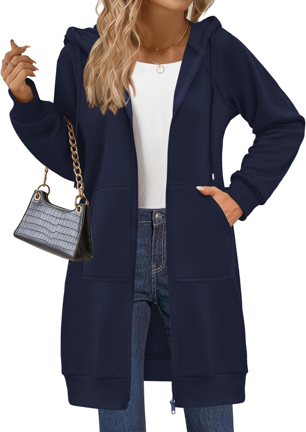 Women's Zip Up Hoodies Long Sleeve Long Tunic Sweatshirts Oversized Casual 2025 Fall Jacket Coat with Pocket
