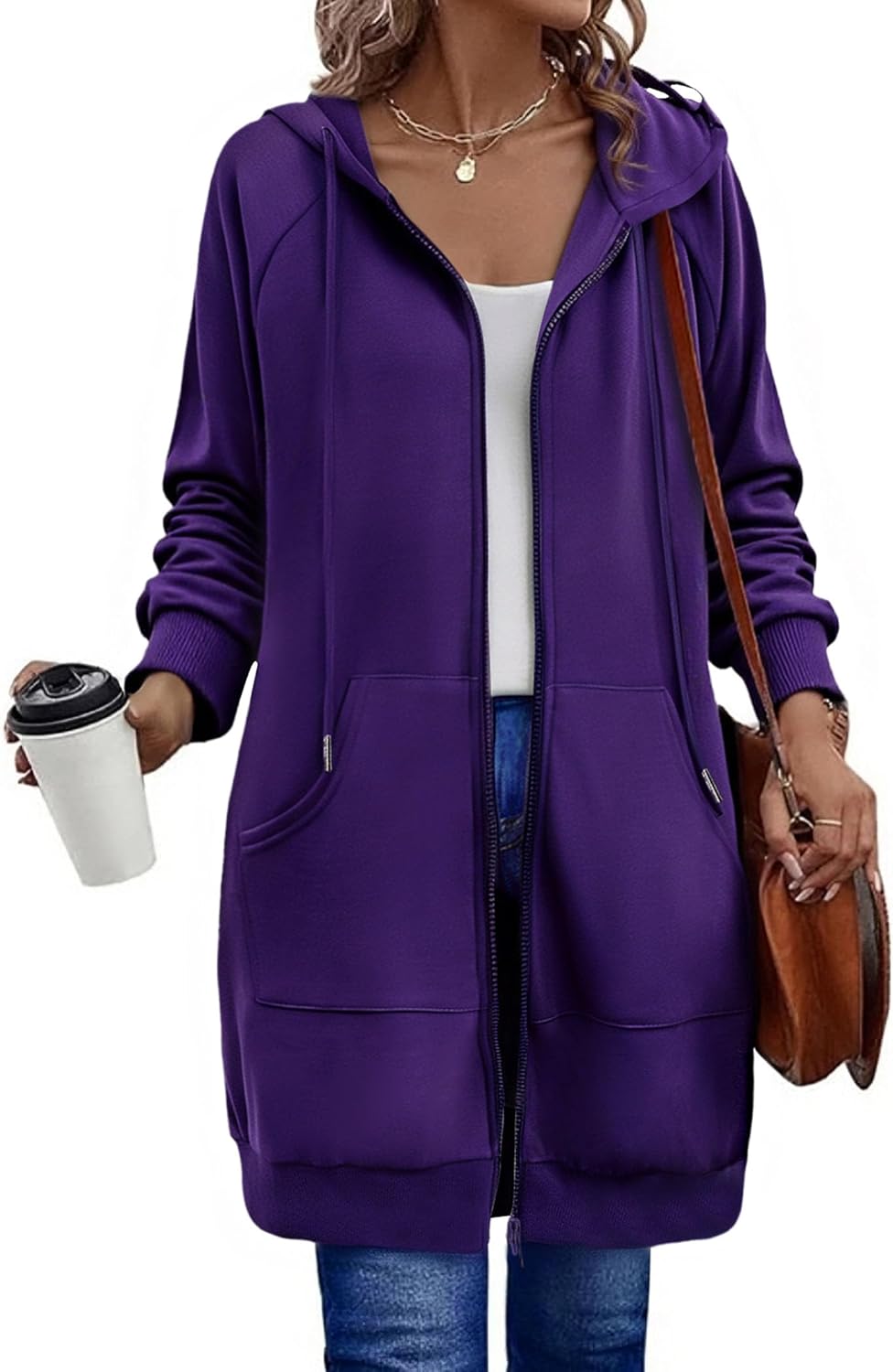 Women's Zip Up Hoodies Long Sleeve Long Tunic Sweatshirts Oversized Casual 2025 Fall Jacket Coat with Pocket